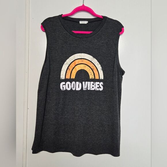 HOUNT Casual Loose Graphics Good Vibes Sleeveless Tee Sz XL - Picture 2 of 6